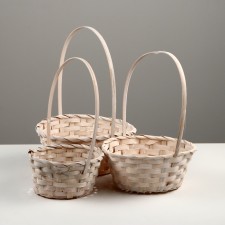 A set of wicker baskets, D16xH10/32cm, D18XH10/34cm, D21XH10/36cm, 3pcs, Bamboo, White