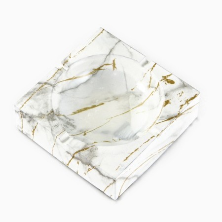 Ash "marble", 12.6 x 4.1 cm, ceramics, white with gold-2