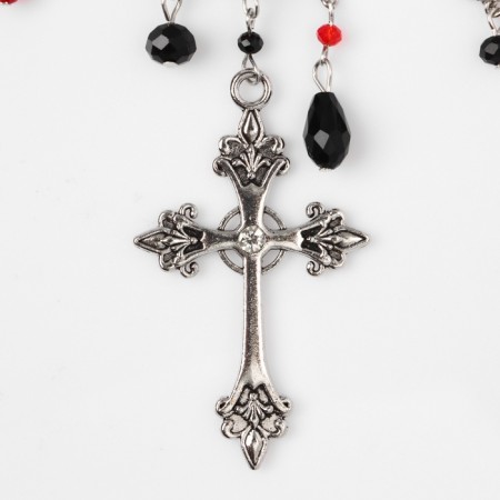 Necks "Cross" beads with chains, black-red color in silver-3