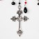 Necks "Cross" beads with chains, black-red color in silver