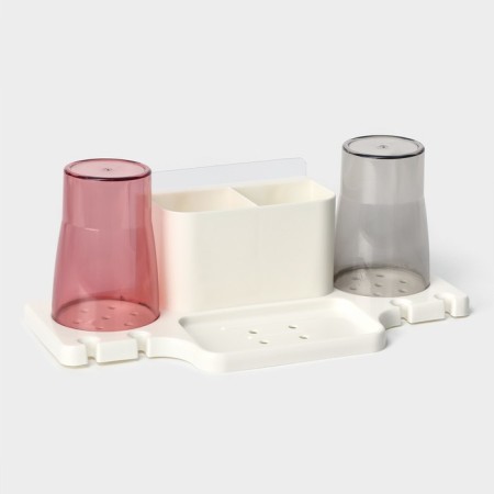 Holder for toothbrushes wall, with 2 glasses on Velcro, 31 × 9 × 14 cm, white color-1