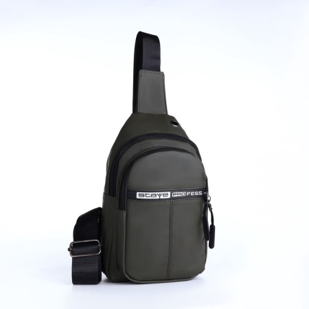 Male sling bag from textiles, headphones, green color-1