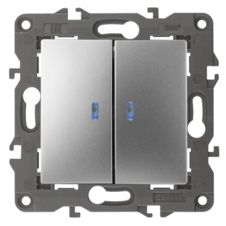 Double switch with backlight, 10AX-250V, IP20, era Elegance, aluminum