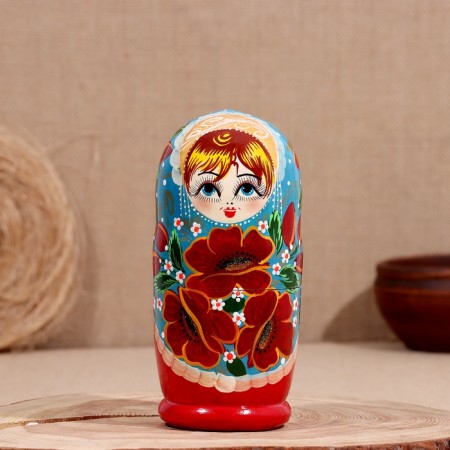 Matryoshka "Merry", blue top, bottom red, 5-doll, 19 cm-2