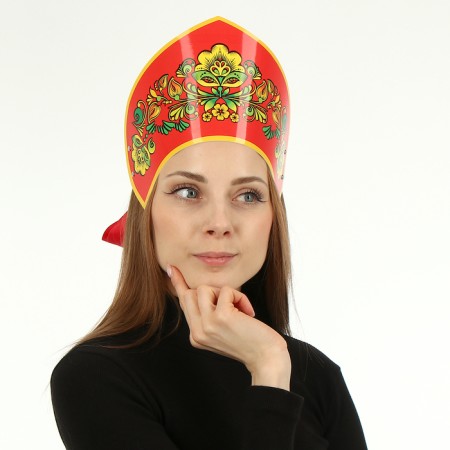 Kokoshnik "Anfisa" yellow flowers on red