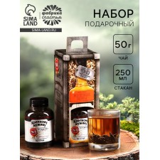 Gift set “Brave man”, black tea 50 g, glass 250 ml. (18+)