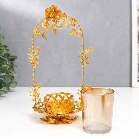 Summary metal, glass per 1 candle "Flower arch" D-5 cm, gold 9.5x11x20 cm-4