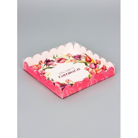 Cookie box, confectionery packaging, "tulips", 18 x 18 x 3 cm-1