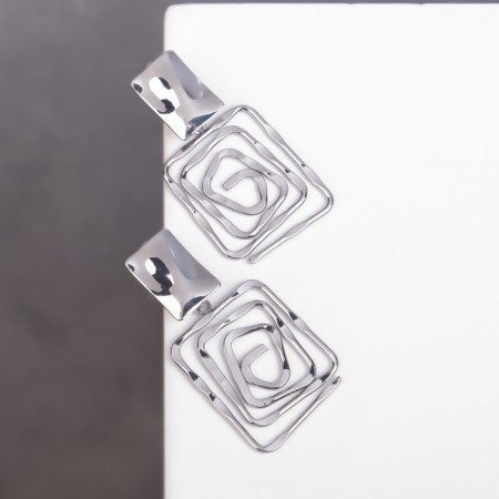 Earrings Metal "Gate" two squares, color silver-1