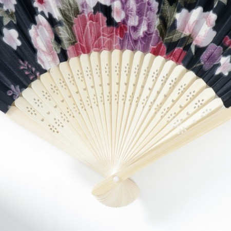 Fan bamboo, textile h = 21 cm "flowers" with a cover, black-3
