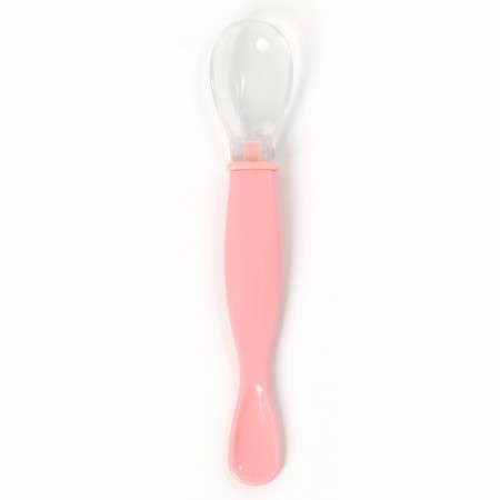 A spoon of children's silicone for feeding, pink color-1