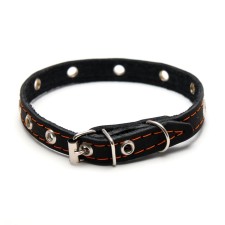 Single-layer leather collar with corrugated eyelets, 35x1.2 cm, Osh 10-28 cm, dimensionless, mix of flowers