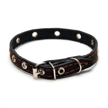 Single-layer leather collar with corrugated eyelets, 35x1.2 cm, Osh 10-28 cm, dimensionless, mix of flowers