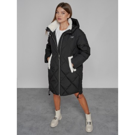Coat insulated winter female, size 48, black color-8