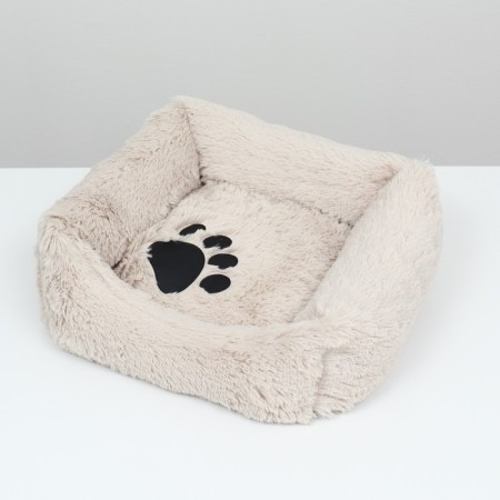 Stear with a pillow, fur, satin, perioteum, 45 x 45 x 15 cm, beige-2