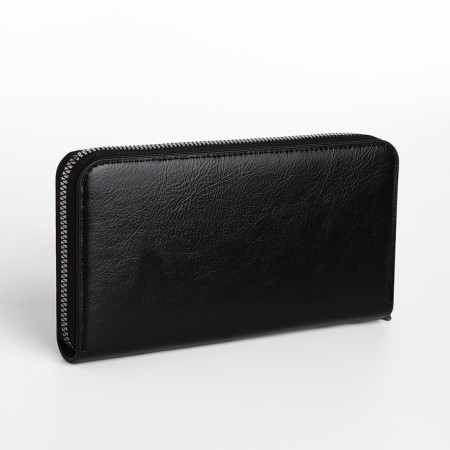 Male purse with zipper, department for bills, for maps, for coins, black color-1