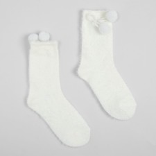 Women's terry terry minku with bombs, white color, size 36-39 (23-25 ​​cm)