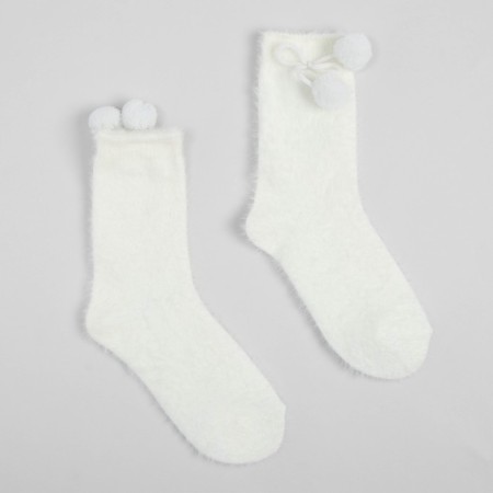 Women's terry terry minku with bombs, white color, size 36-39 (23-25 ​​cm)