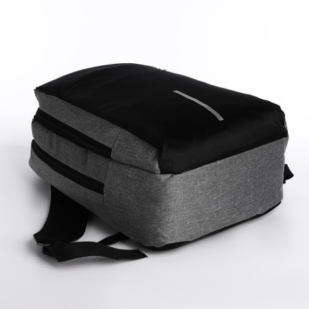 Male backpack on lightning, external pocket, code lock, suitcase mount, gray color.-5