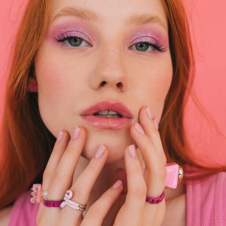 Ring "Snake" in polka dots, pink color in silver, dimensionless-3