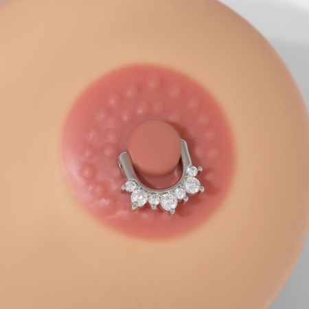 Piercing for the chest "Click", white color in silver-2