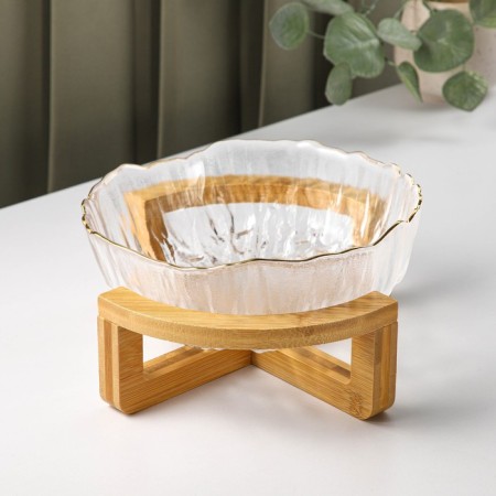 Glass salad bowl on the stand "Sticking", 1.2 liters-2