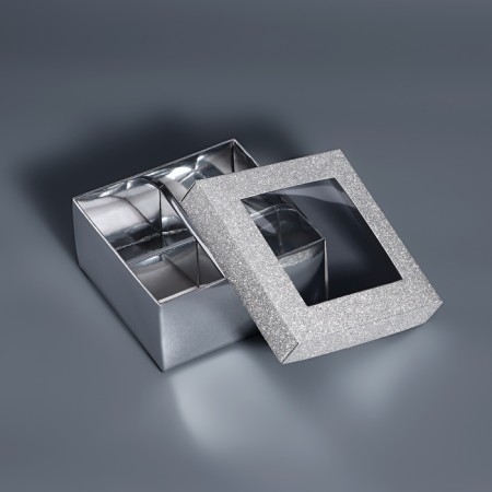 Box for 4 sweets silver glitter, 8.5 x 8.5 x 4 cm. Confectionery packaging-3