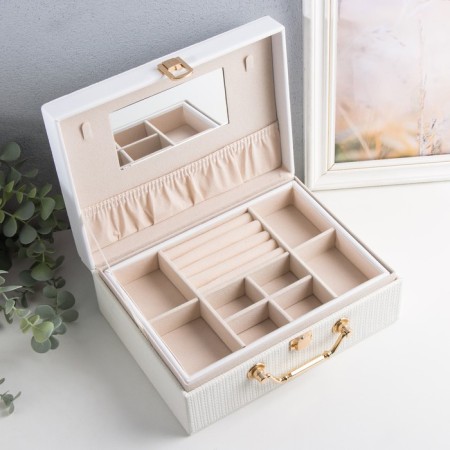Casket to the leatherette for jewelry "Case. Texture" white 24x17.5x9.5 cm-1