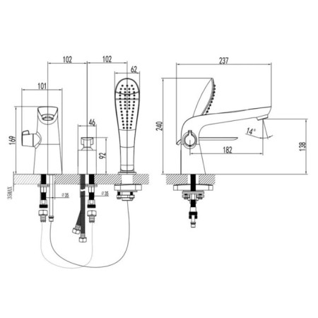 LEMARK MELANGE LM4947CW bath mixer, single -leaf, on board, shower, white-1