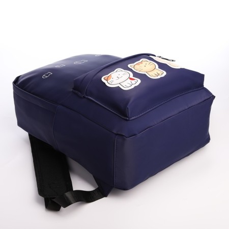 Youth backpack from textiles with a zipper, waterproof, 4 pockets, blue color-4
