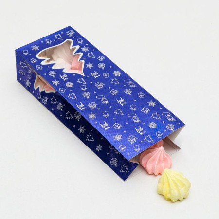 Paper packing pack "Christmas tree", blue with a window, 10 x 6 x 26 cm-3