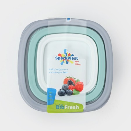 Set of square containers Biofresh, 3 pcs: 0.23 l, 0.5 l, 0.9 l, color mix-11