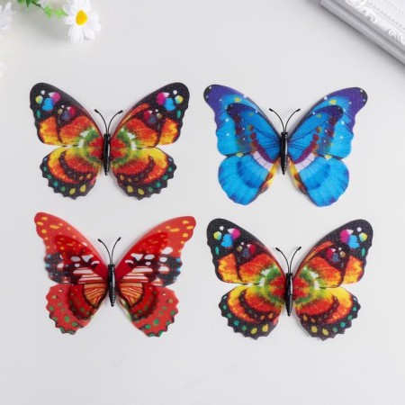 Magnet plastic under the fabric "butterflies double wings, shine" mix 12x9.5 cm-1