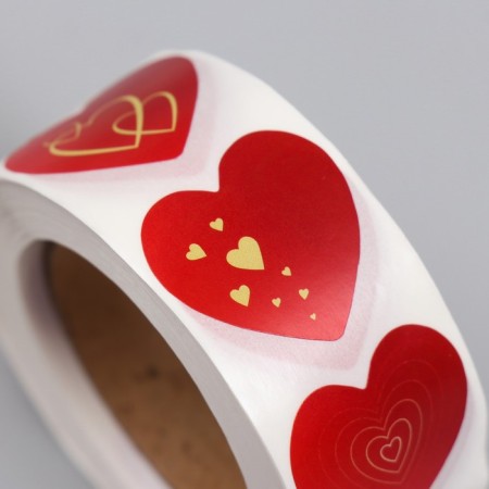 Stick paper "Red hearts with gold" d = 2.5 cm 500 pcs in roll-1