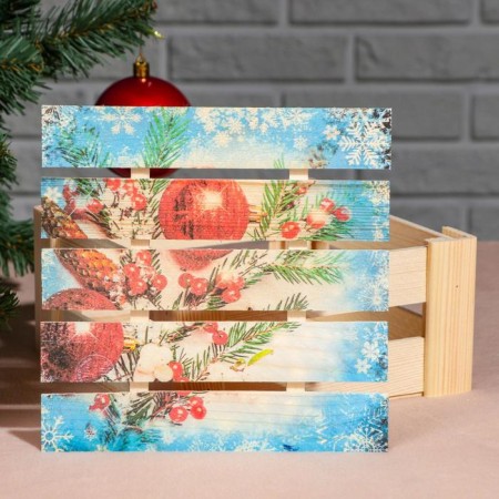 Gift box of rack "Christmas tree branch", 20x20x9 cm, with a lid, print-2