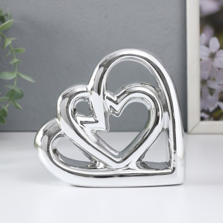 Souvenir ceramics "woven hearts" silver 12.3x3.5x11.8 cm