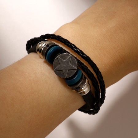 Bracelet Unisex "Style" star in a circle, black color with silver, 21.5 cm-3