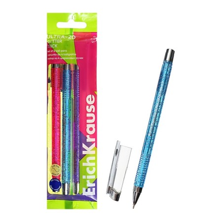 Set of ballpoint pens 4 pcs, erichkrause, Ultra-20 Stick Glitter node 0.7 mm color blue blue-2