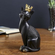Сувенир полистоун "Чёрная кошка в золотой короне" 19,5х8,5х7,5 см