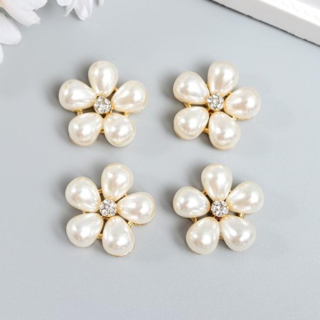 Decor for creativity Metal "Chamomile from Pearl" set 4 pcs 2.3x2.3 cm-2
