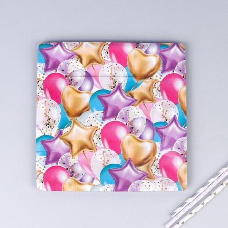 Disposable plate of square paper "Happy Birthday" Balls-1