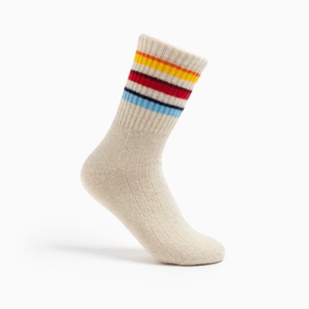 Women's socks from Mongolian wool "Color strips" Color white, size 25 (37-39)