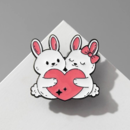 Bunny icon in love, white-pink color in ferrous metal-2