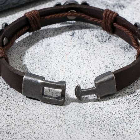 Bracelet Skin Skull is large, with bones, dark brown color with black silver, 8 cm-5
