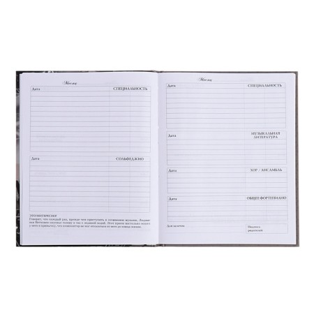 Diary for a music school, 48 sheets, hard cover, matte lamination, selective varnish, with reference information, block 60g/m2-9