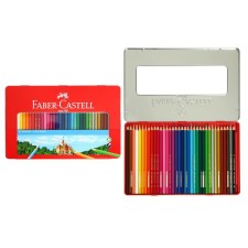 Карандаши 36 цвета Faber-Castell "Замок", шестигранный корпус, заточенные, в металлическом пенале