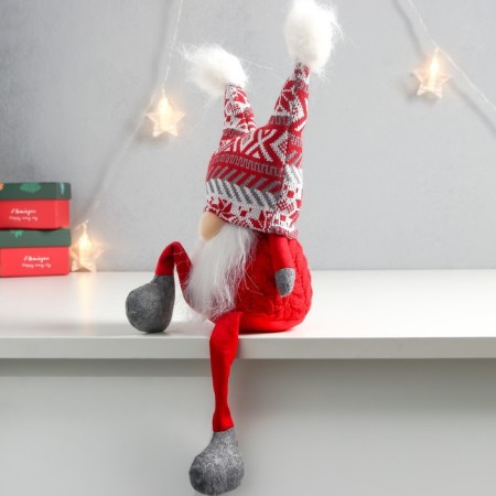 Interior doll "Santa Claus in a hat with red patterns, with bombs" 41x13x10 cm-2