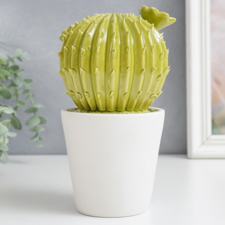 Souvenir Ceramics "Cactus blooming in a pot" Green 11x12x21 cm-2