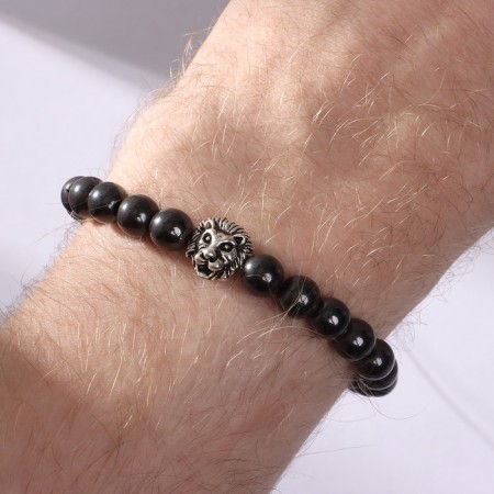 Bracelet male "hematite" lion, black color with black silver, d = 6 cm-1