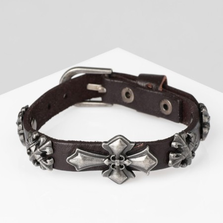 Bracelet Unisex "Style" Cross, brown color with black silver, 22.5 cm